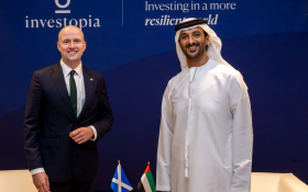 UAE Minister of Economy and Tourism Abdulla bin Touq Al Marri at Investopia Bridge 2026 in Abu Dhabi